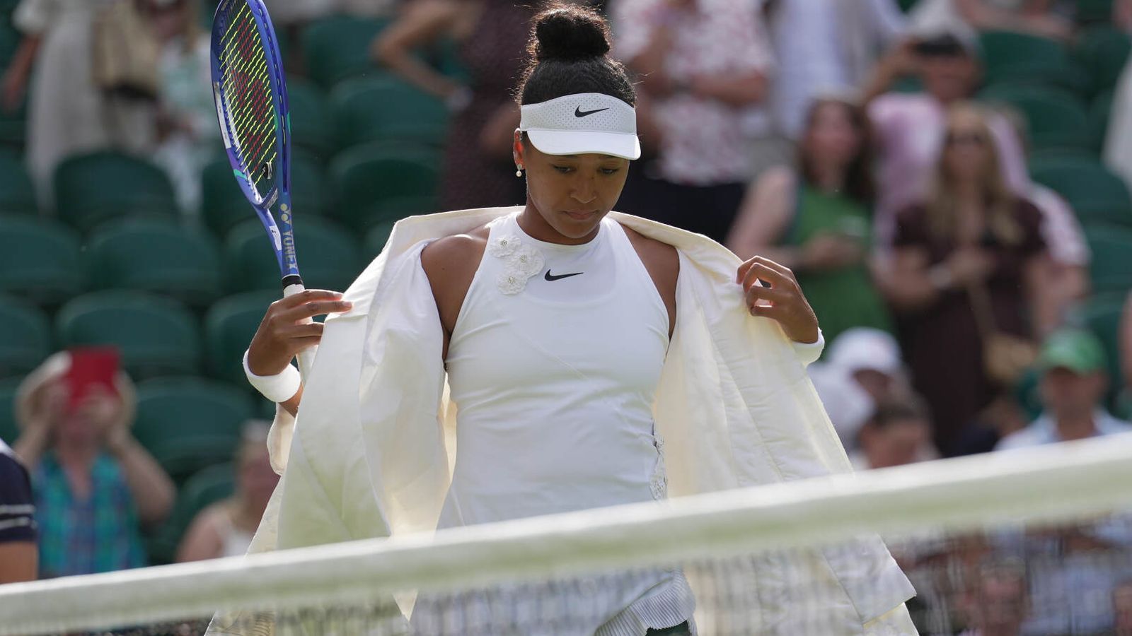 Naomi Osaka on Centre Court during her fourth-round match against Aryna Sabalenka at Wimbledon 2026
