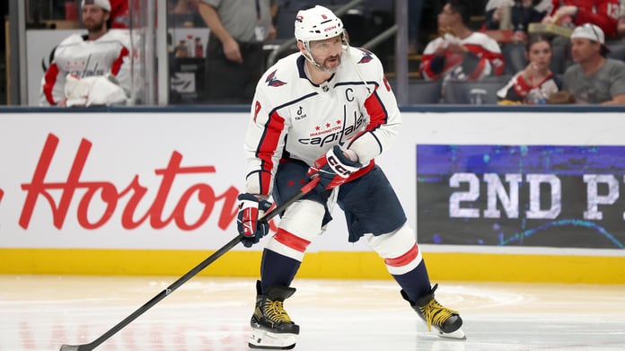 Alexander Ovechkin of the Washington Capitals celebrates 22nd NHL season signing
