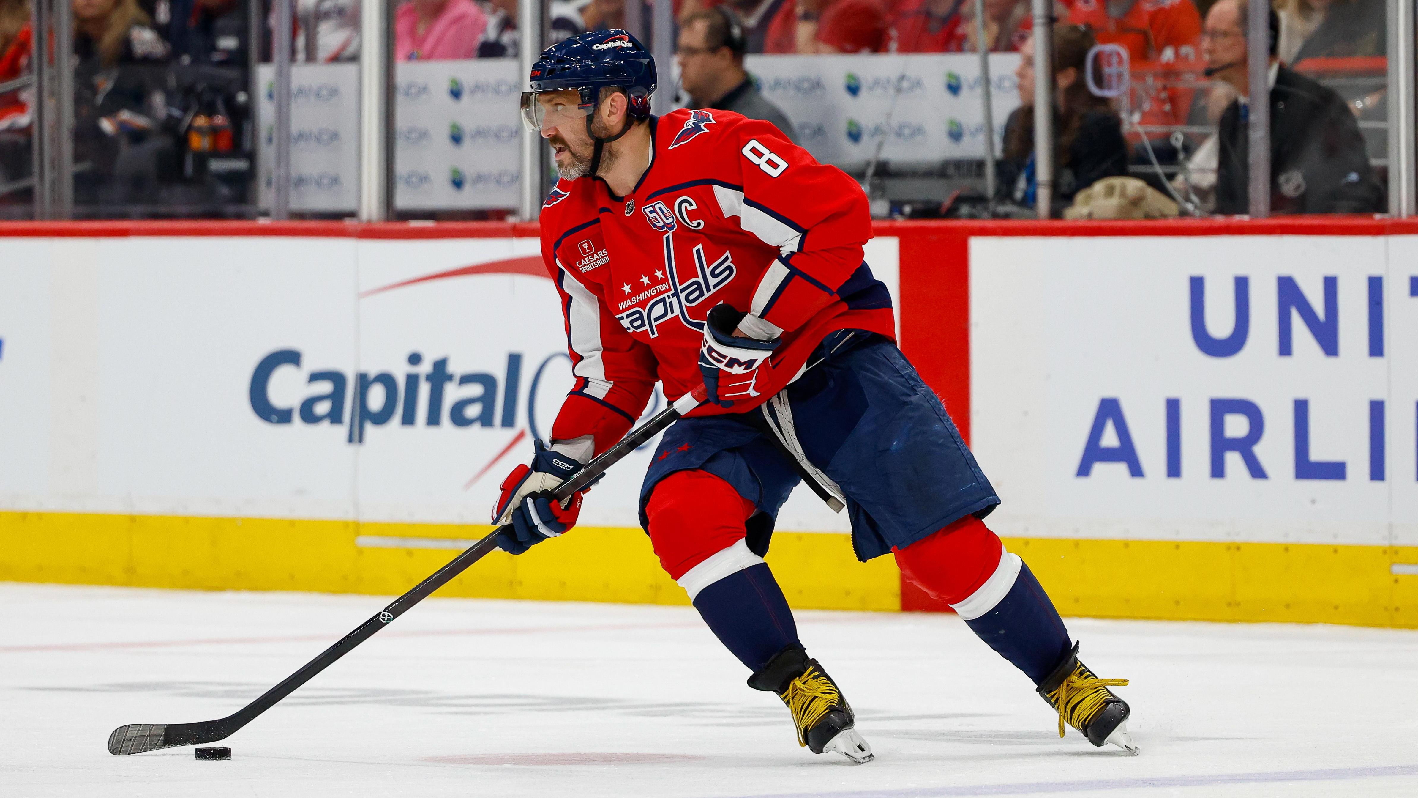 Alexander Ovechkin on the ice in Washington Capitals uniform during the 2025-26 NHL season