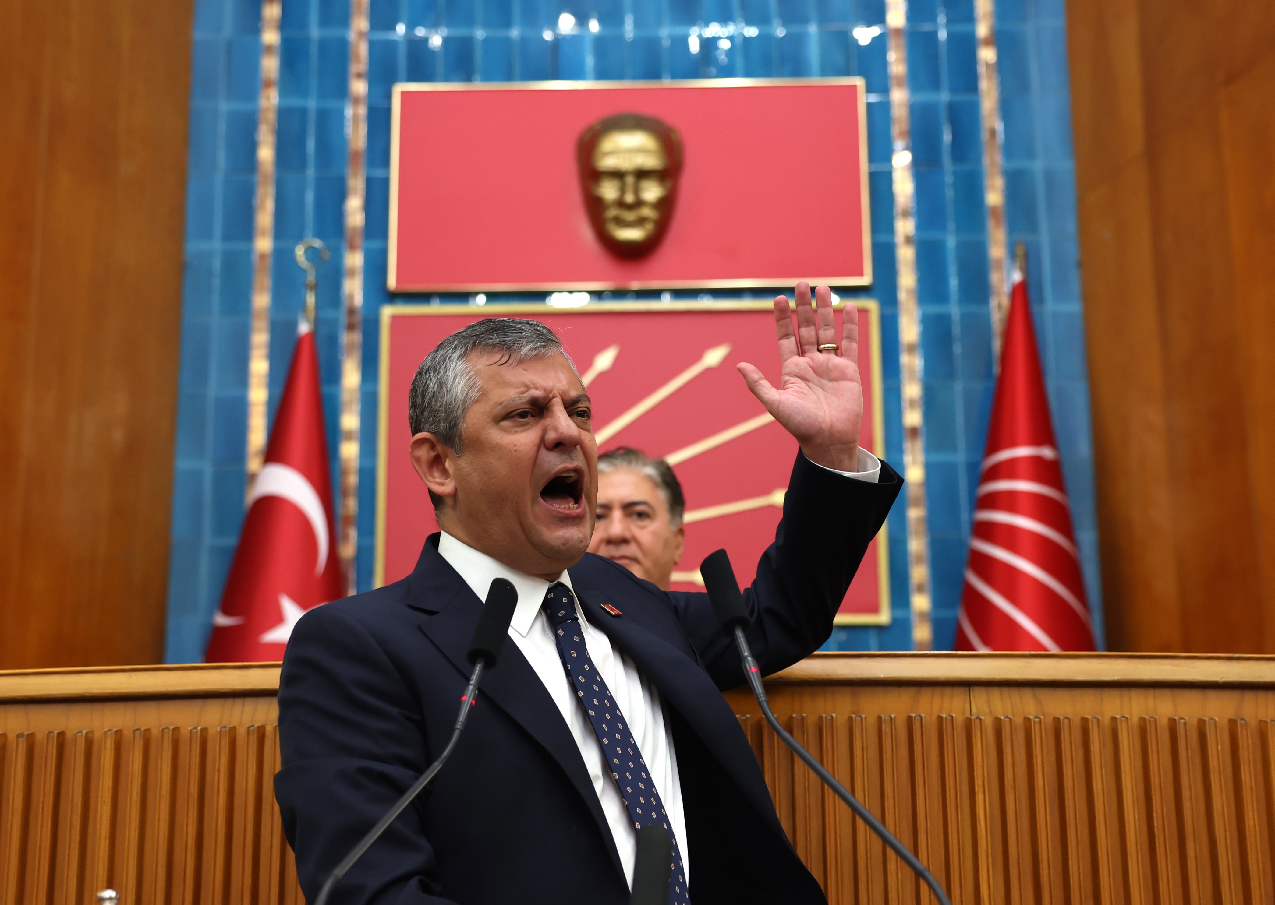 Ousted CHP leader Ozgur Ozel addresses a parliamentary group meeting in Ankara to announce his new opposition party
