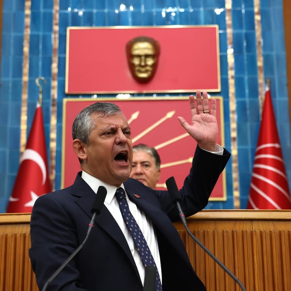 Ousted CHP leader Ozgur Ozel addresses a parliamentary group meeting in Ankara to announce his new opposition party