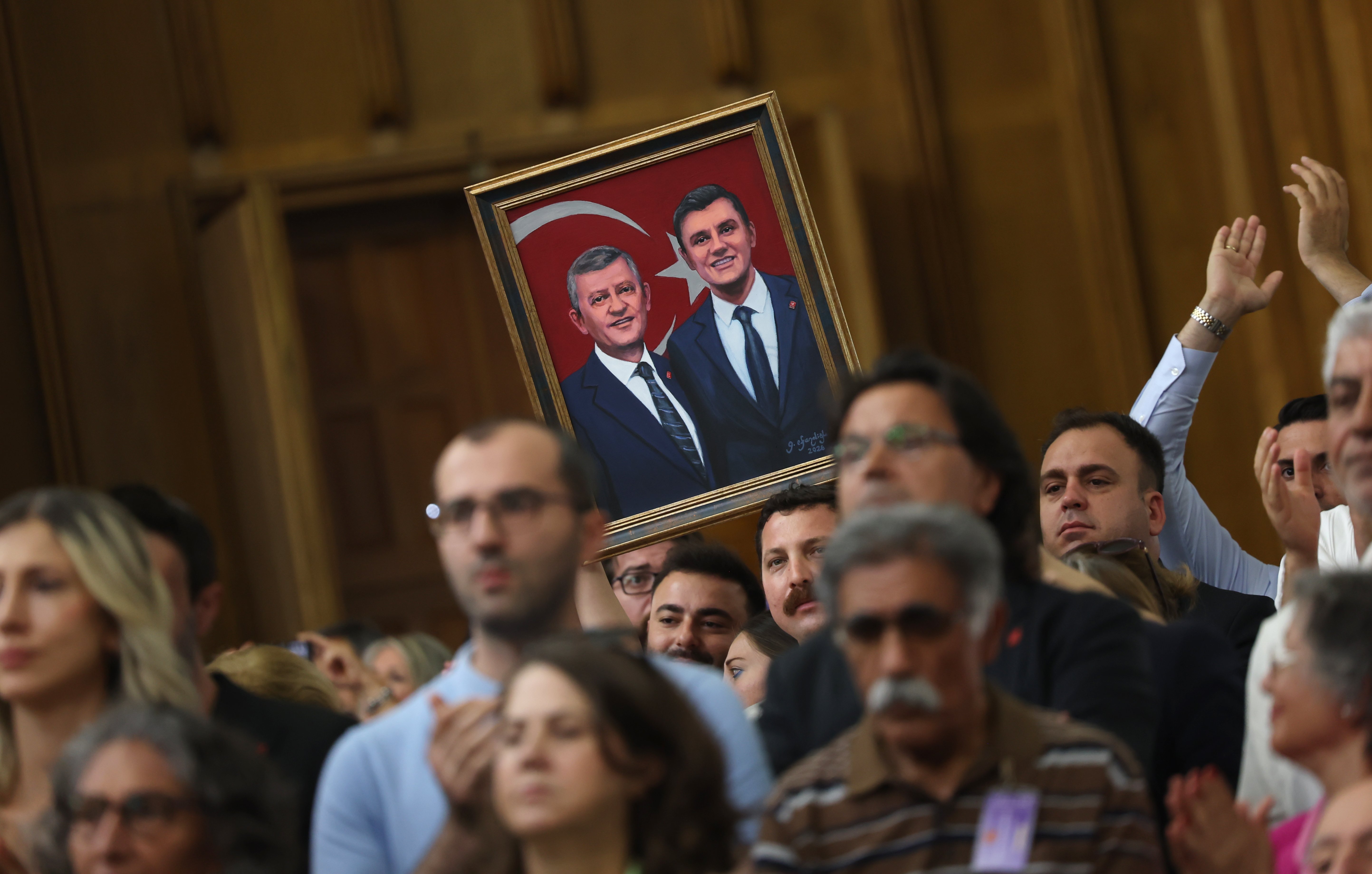 Supporters of Ozgur Ozel gather at the Turkish Grand National Assembly as he announces his new opposition party