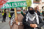 Protesters rallying in solidarity with Palestinians and Gaza civilians during Israeli military campaign