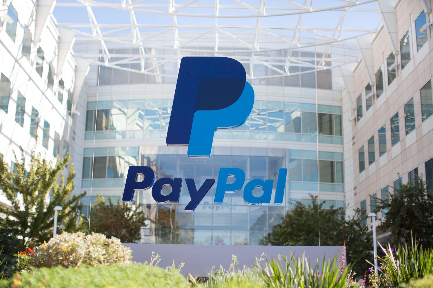 PayPal logo as the company faces a $53 billion acquisition offer from Stripe and Advent International