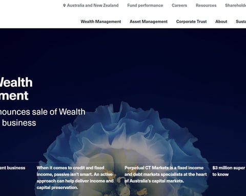 A screenshot of the Perpetual Limited official website homepage