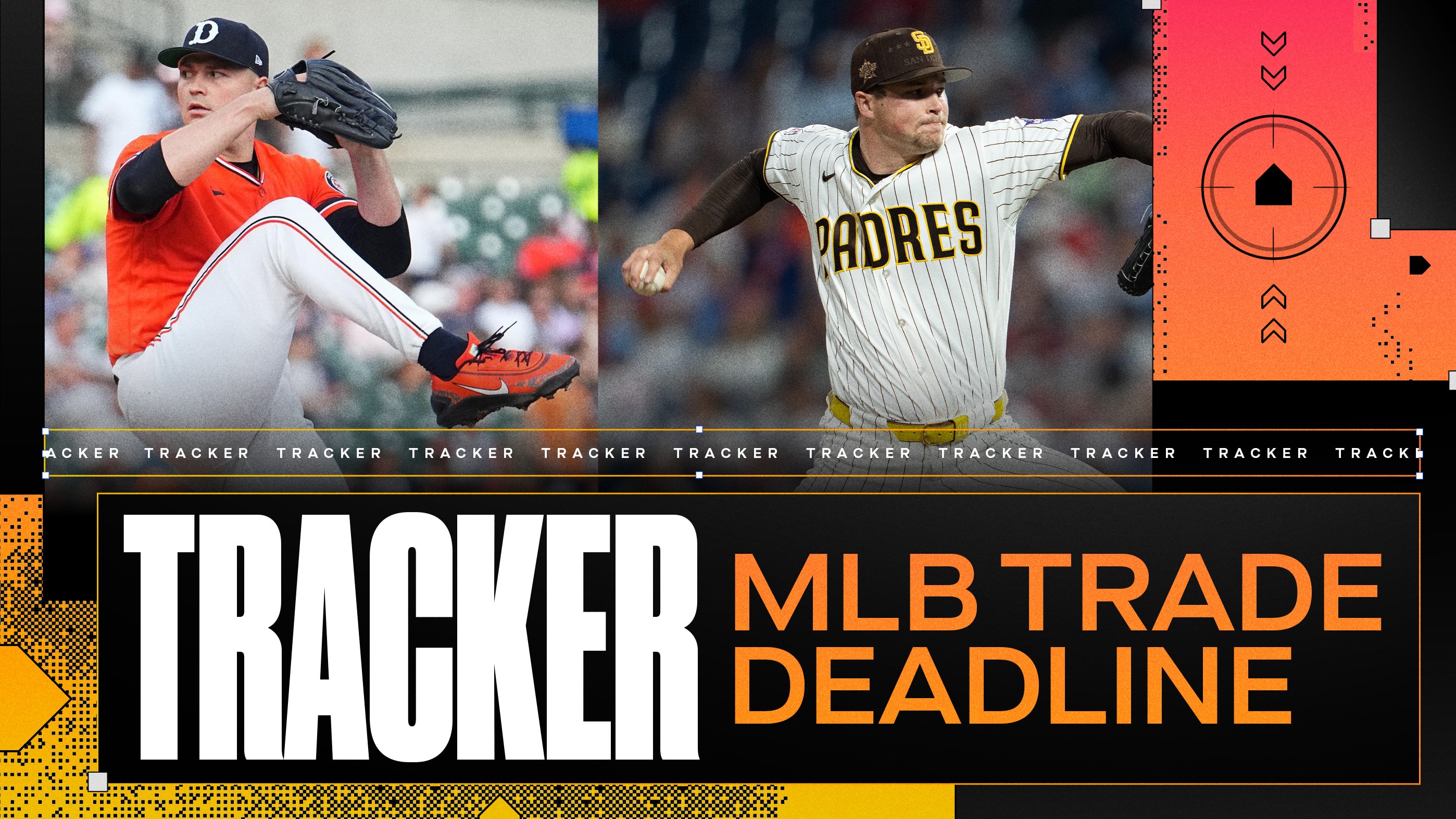 MLB trade deadline tracker graphic showing Pittsburgh Pirates and other NL contenders