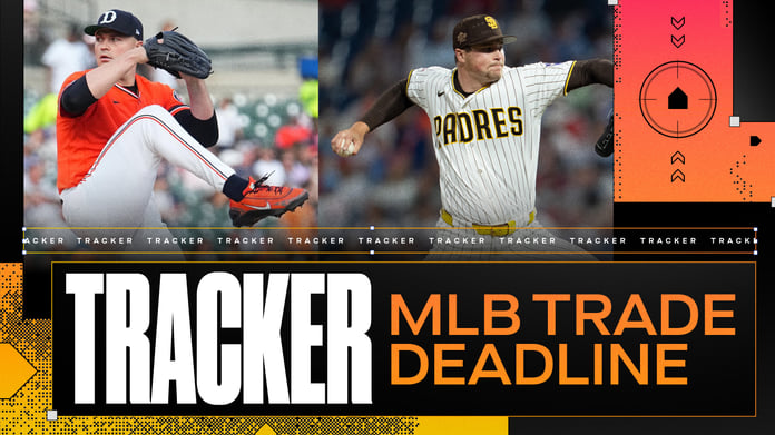 MLB trade deadline tracker graphic showing Pittsburgh Pirates and other NL contenders