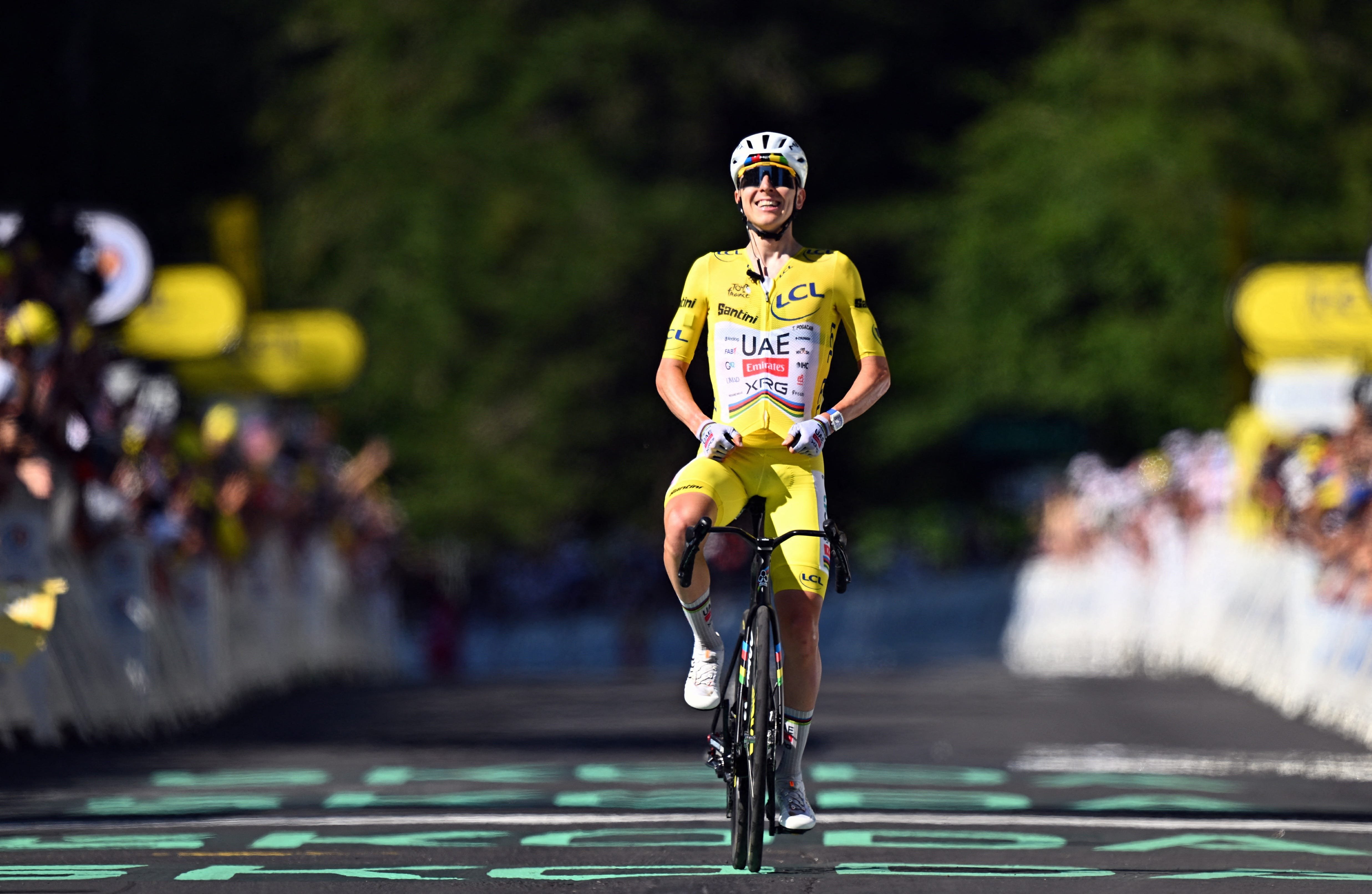 Tadej Pogacar leads the peloton through the Massif Central on Stage 10 of the 2026 Tour de France