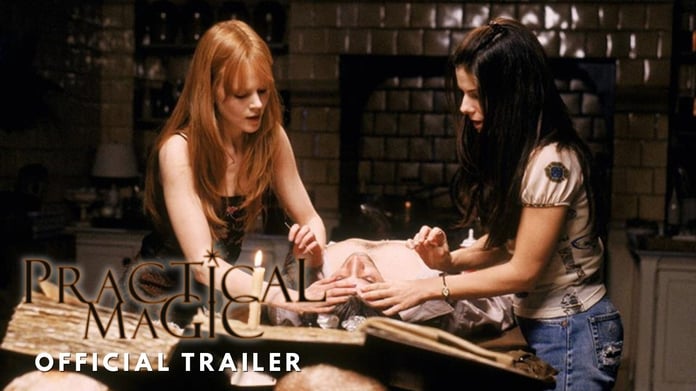 Scene from the official Practical Magic 2 trailer featuring Sandra Bullock and Nicole Kidman in the Warner Bros sequel