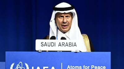 Saudi Energy Minister Prince Abdulaziz bin Salman addresses the 69th IAEA General Conference in Vienna in 2025