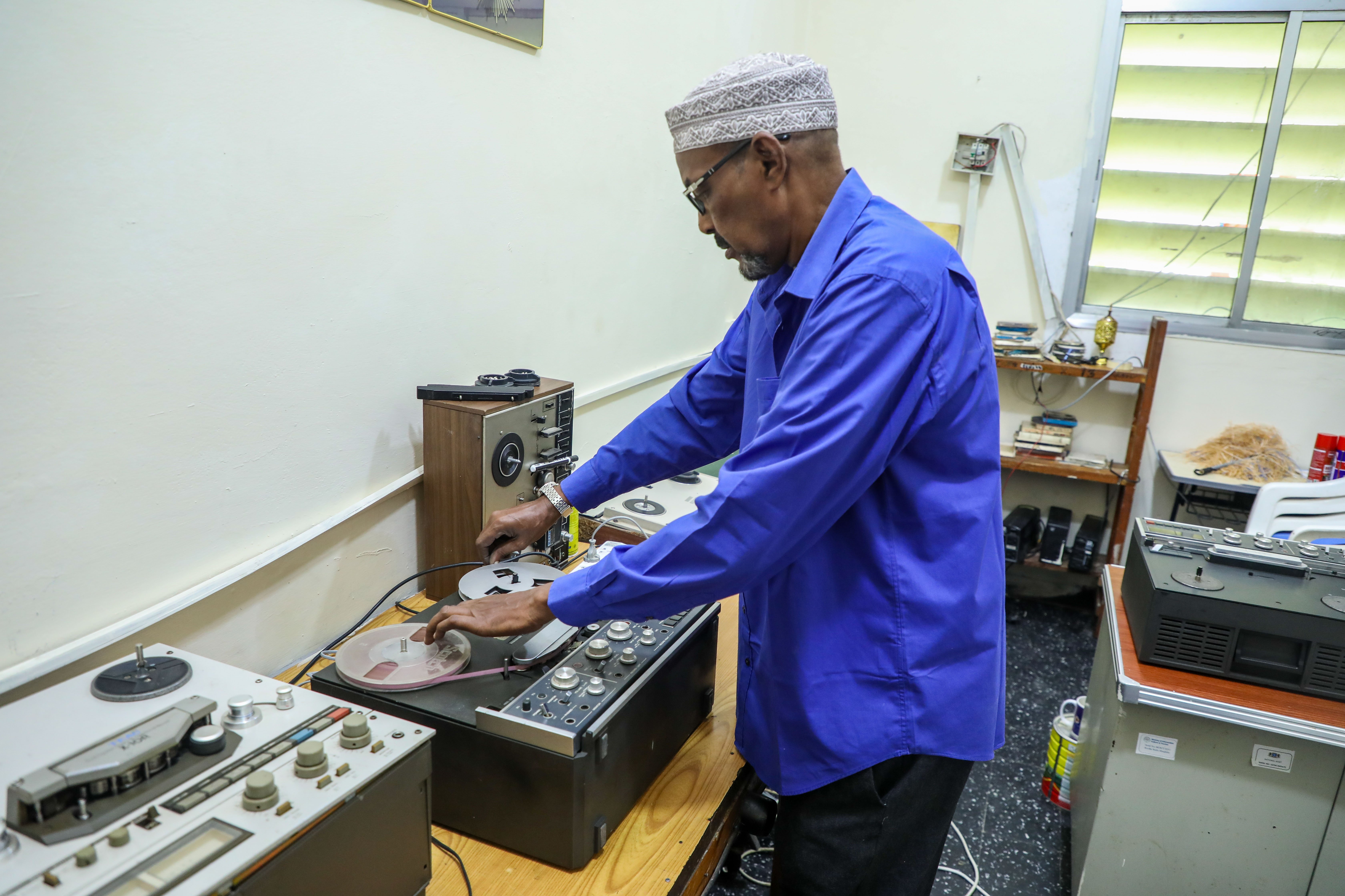 Magnetic tape reels in storage at Radio Mogadishu awaiting digitization in Somalia