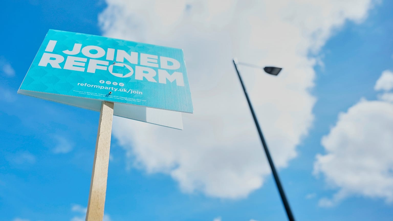 Reform UK political sign displayed outside a home during local council elections in London