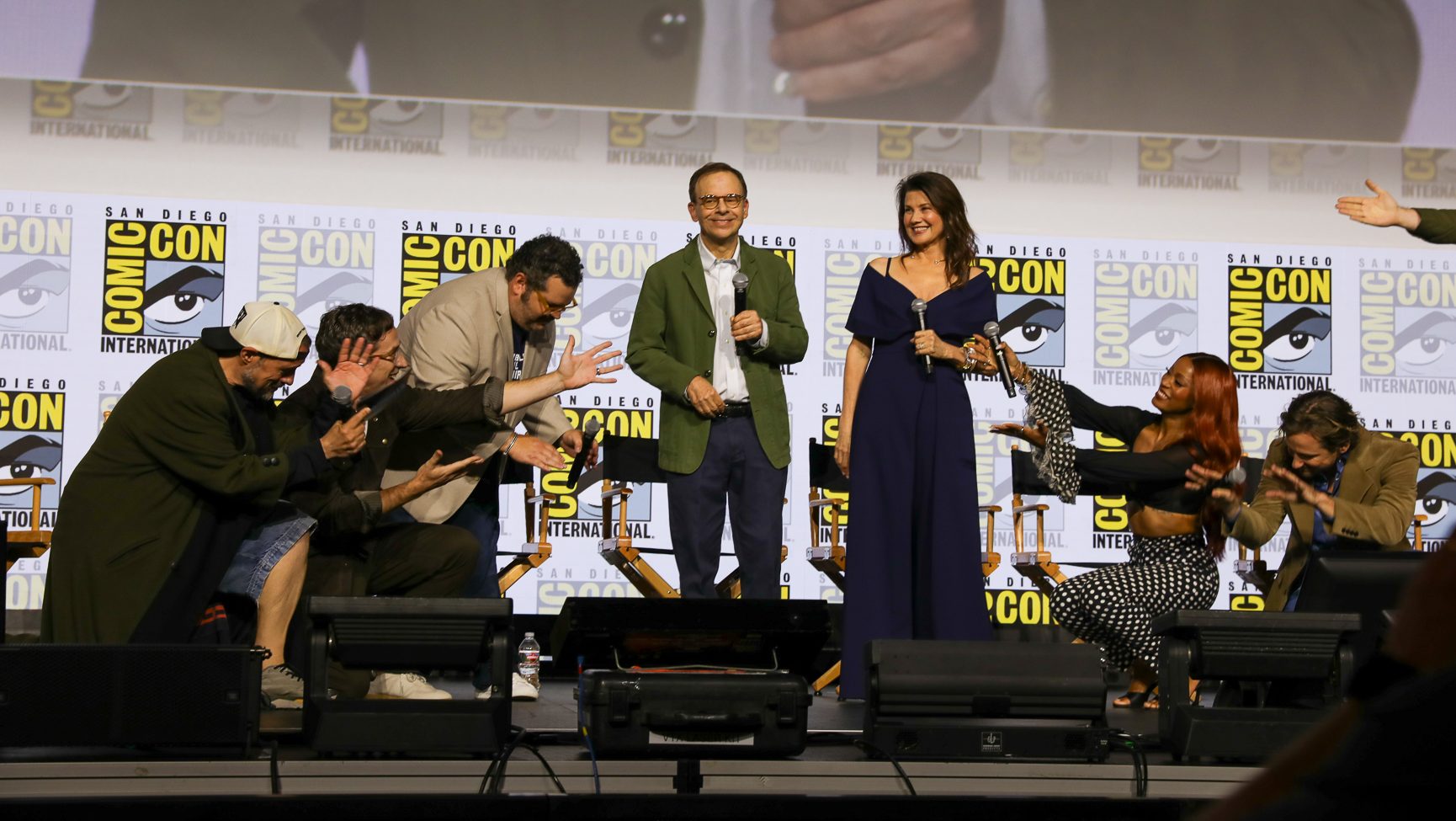 Rick Moranis on stage at Hall H during the Spaceballs The New One panel at San Diego Comic-Con 2026