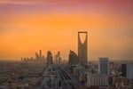 Riyadh King Abdullah Financial District skyline with Kingdom Tower, Saudi Arabia