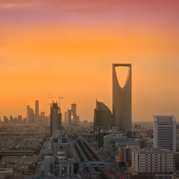 Riyadh King Abdullah Financial District skyline with Kingdom Tower, Saudi Arabia