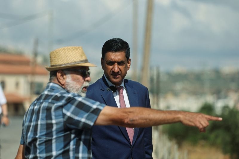 US Congressman Ro Khanna speaks with Palestinian resident in Turmus Ayya West Bank