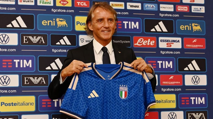Roberto Mancini pictured after being reappointed as Italy head coach in July 2026