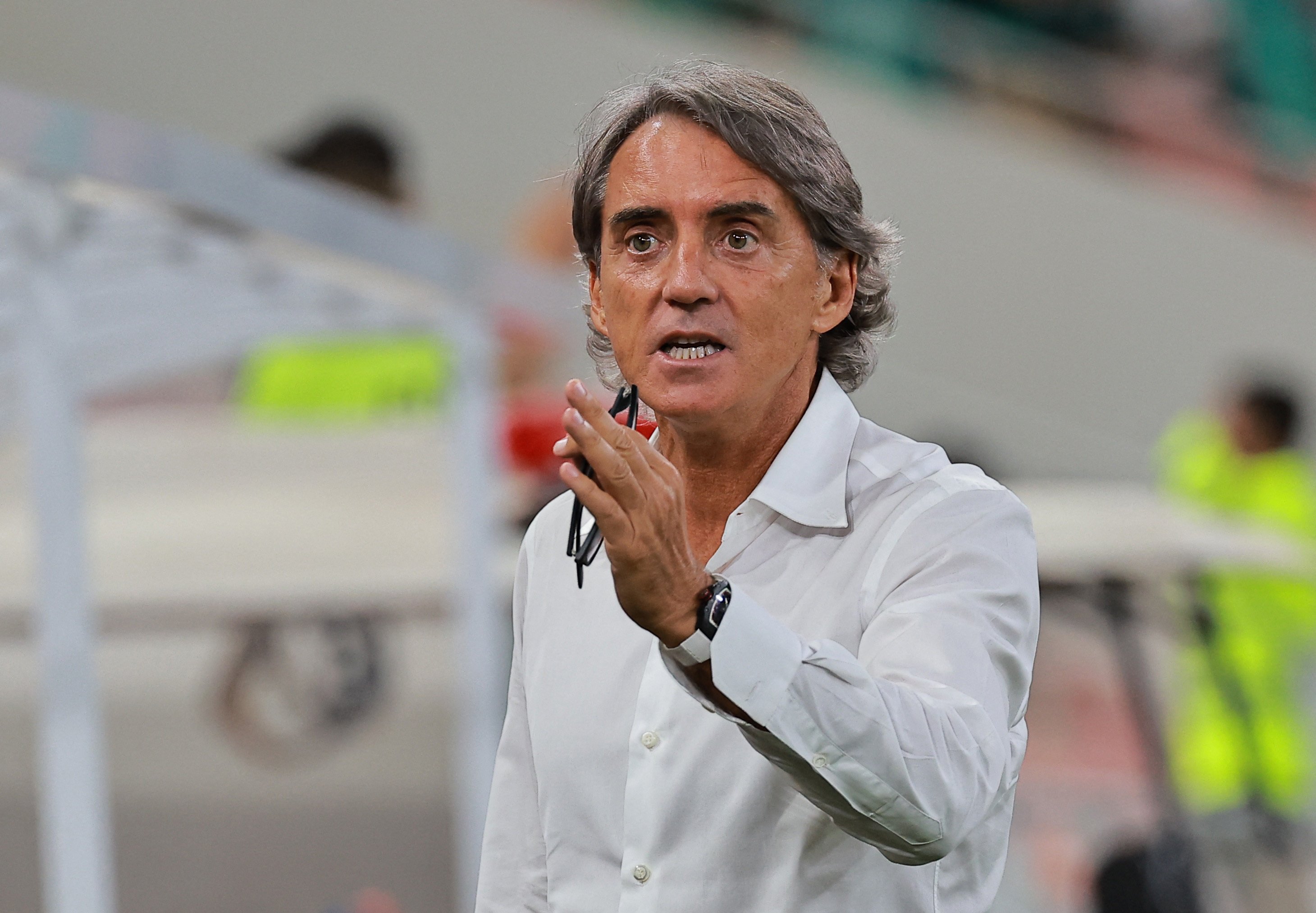 Roberto Mancini coaching Saudi Arabia at a World Cup qualifier in September 2024 before his Italy return