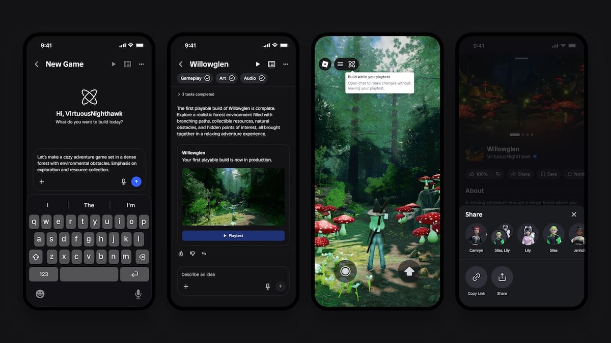Roblox Build AI game creation tool interface on mobile
