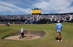 Golfer plays from a bunker at Royal Birkdale during the Local Qualifying Competition for The Open Championship 2026