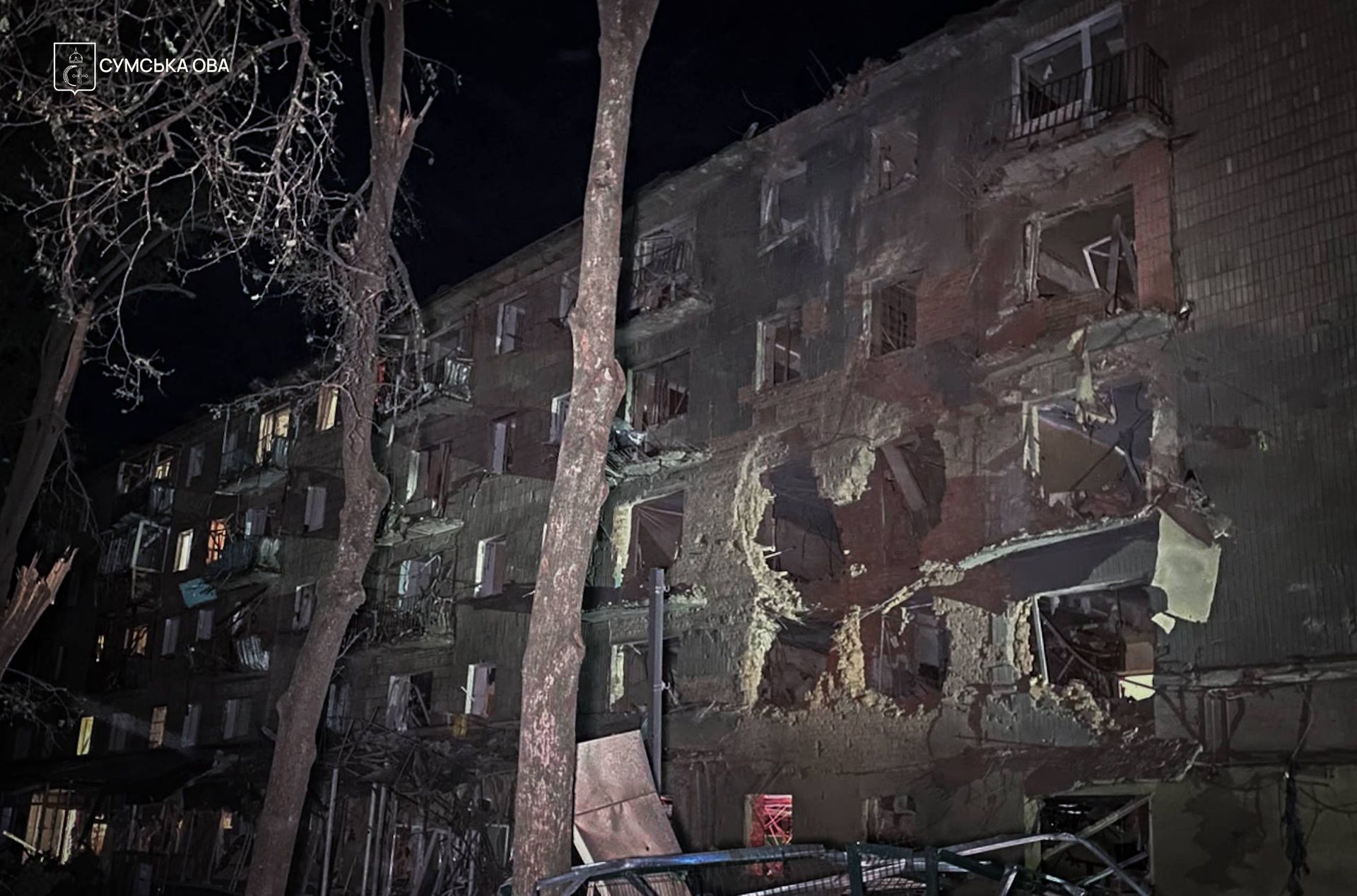 Damaged building in Sumy Ukraine following Russian airstrike July 2026