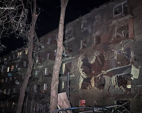 Damaged building in Sumy Ukraine following Russian airstrike July 2026