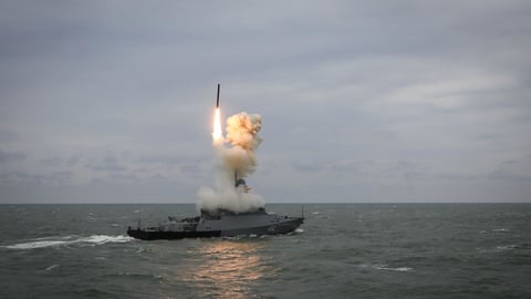 Russian warship fires Kalibr cruise missile in the Black Sea