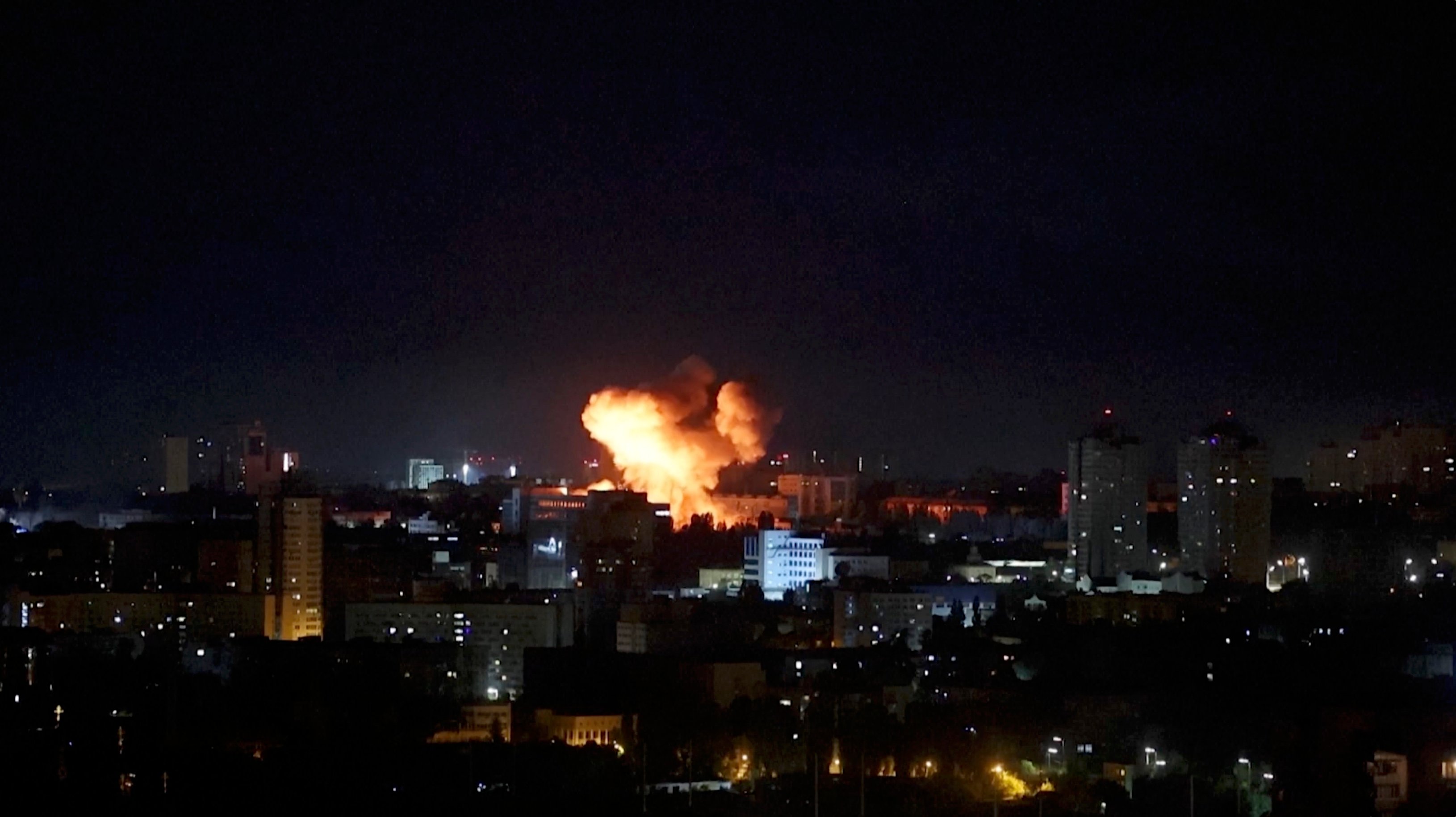 Aftermath of Russian ballistic missile and Zircon hypersonic missile strikes on Kyiv Ukraine