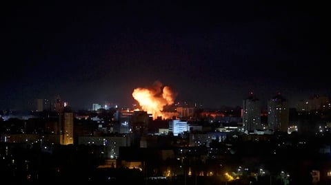 Aftermath of Russian ballistic missile and Zircon hypersonic missile strikes on Kyiv Ukraine