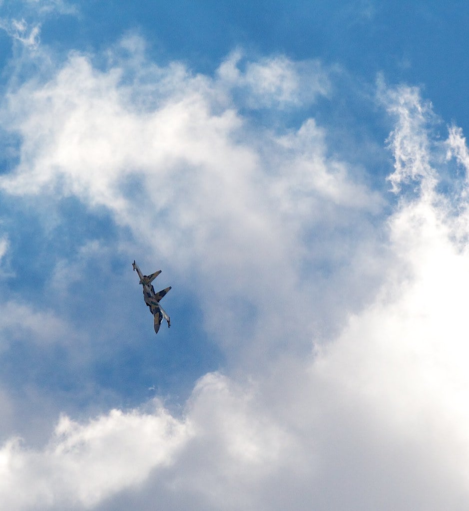 Russian Sukhoi Su-35 fighter jet, the aircraft claimed shot down by a Ukrainian F-16 near Luhansk