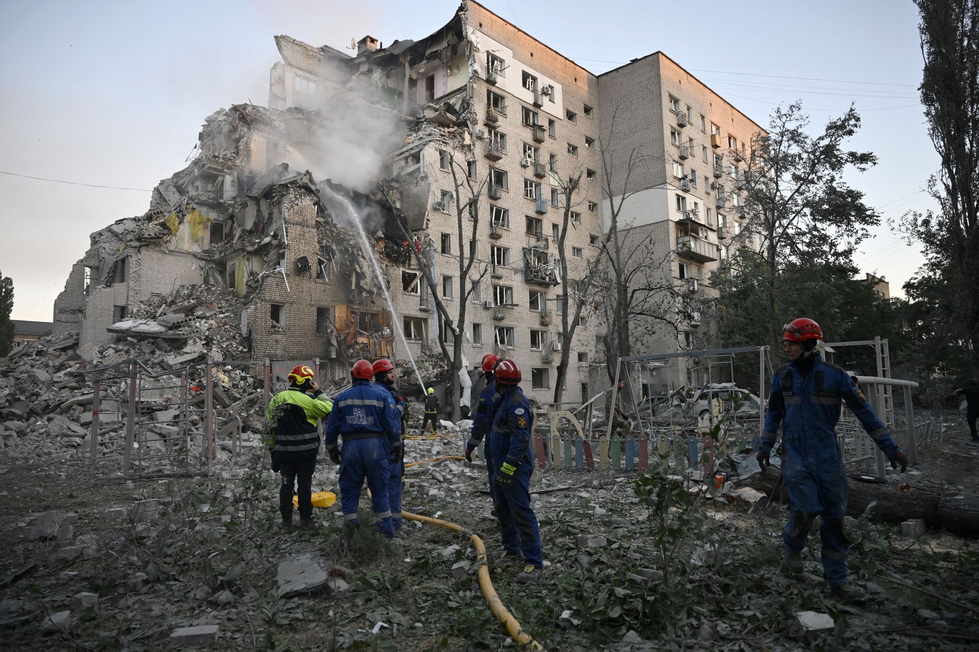 Damaged residential building in Kyiv following Russian missile strike July 2026