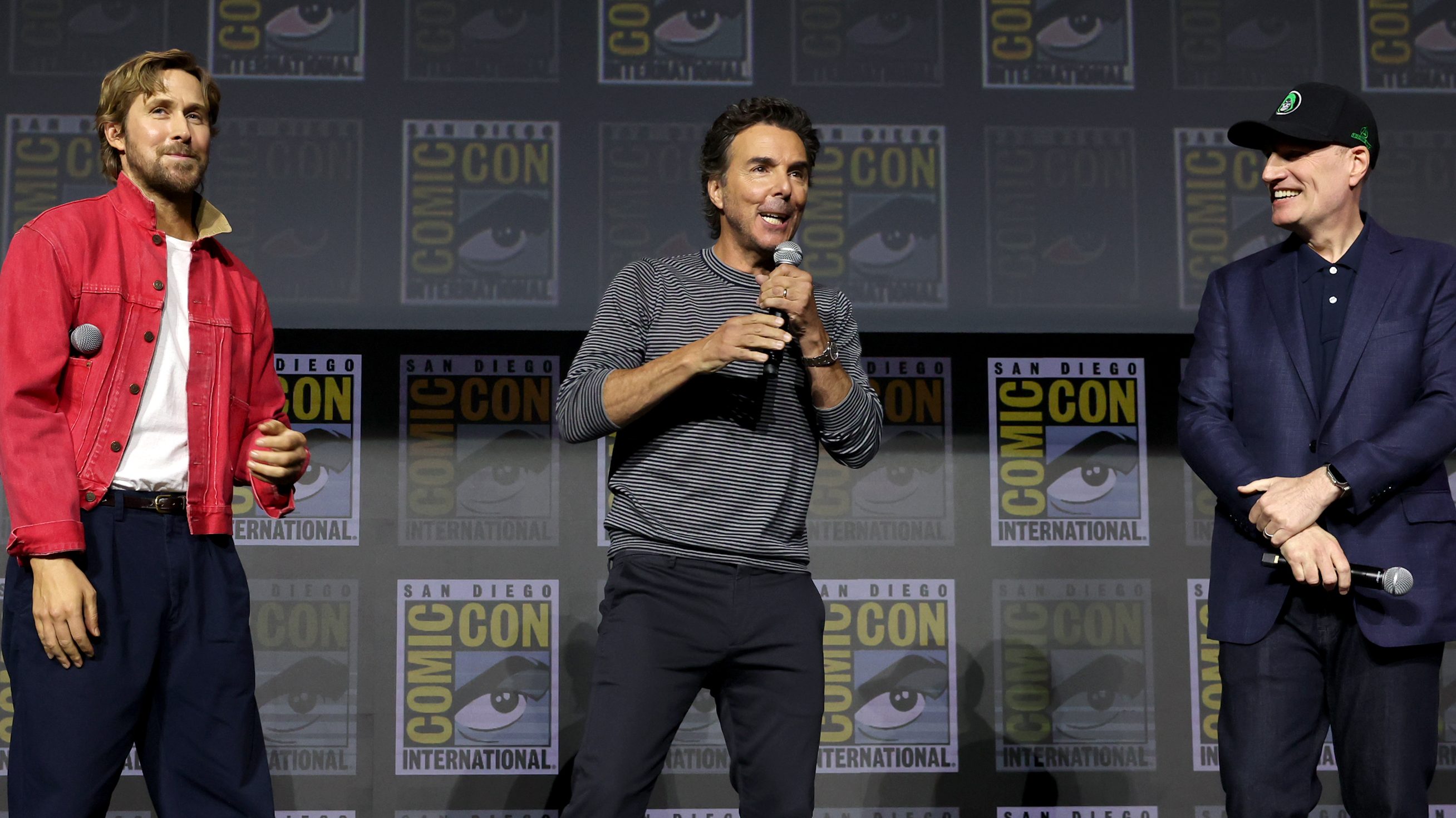 Ryan Gosling and Shawn Levy with Kevin Feige at the Marvel Studios Hall H panel San Diego Comic-Con 2026
