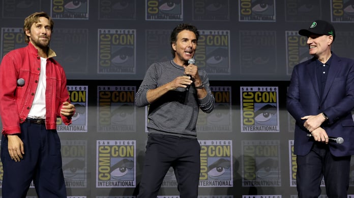 Ryan Gosling and Shawn Levy with Kevin Feige at the Marvel Studios Hall H panel San Diego Comic-Con 2026