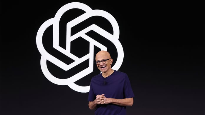 Microsoft CEO Satya Nadella speaks at OpenAI DevDay in November 2023