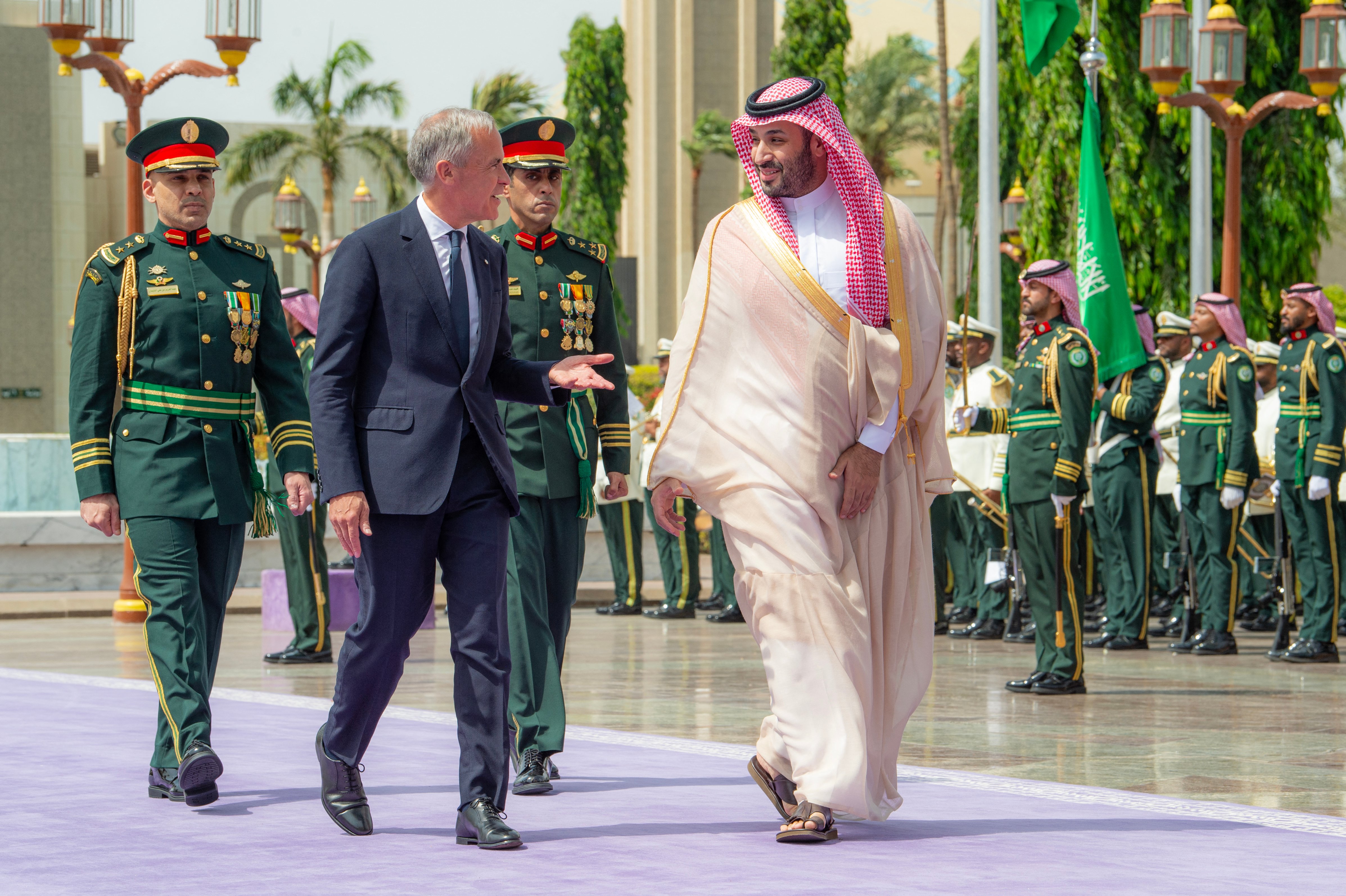 Saudi Crown Prince Mohammed bin Salman meets Canadian PM Mark Carney at Al-Salam Royal Palace in Jeddah for energy partnership talks on July 9 2026