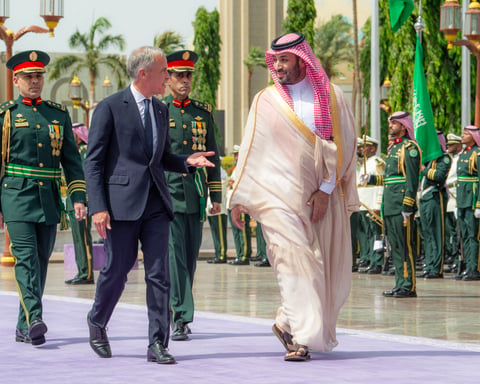 Saudi Crown Prince Mohammed bin Salman meets Canadian PM Mark Carney at Al-Salam Royal Palace in Jeddah for energy partnership talks on July 9 2026