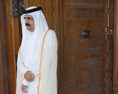 Former Emir of Qatar Sheikh Hamad bin Khalifa Al Thani at a welcoming ceremony in Doha