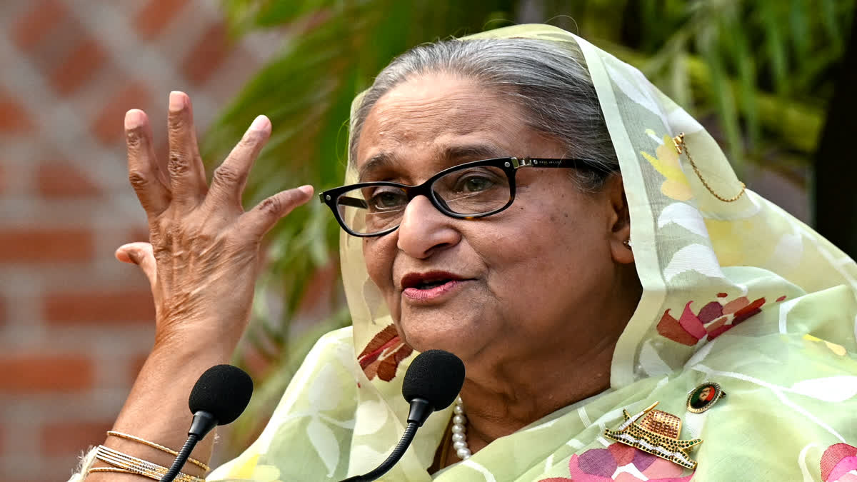Sheikh Hasina photographed in Dhaka in January 2024, now in exile in New Delhi as Bangladesh issues arrest warrant ahead of India's BRICS summit