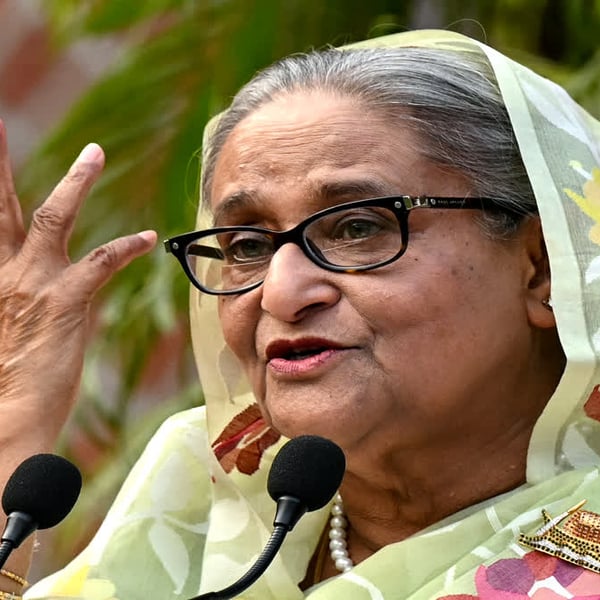 Sheikh Hasina photographed in Dhaka in January 2024, now in exile in New Delhi as Bangladesh issues arrest warrant ahead of India's BRICS summit