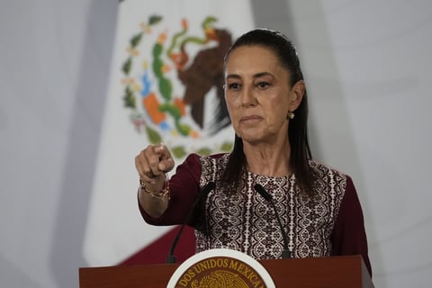 Mexican President Claudia Sheinbaum speaks at her daily press conference at the National Palace in Mexico City