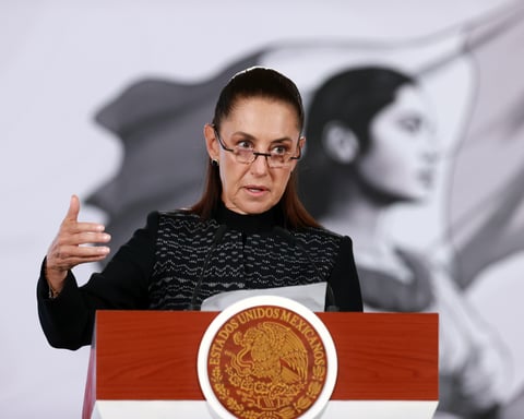 Mexican President Claudia Sheinbaum speaks at a press conference announcing criminal complaints against US officials over ICE custody deaths