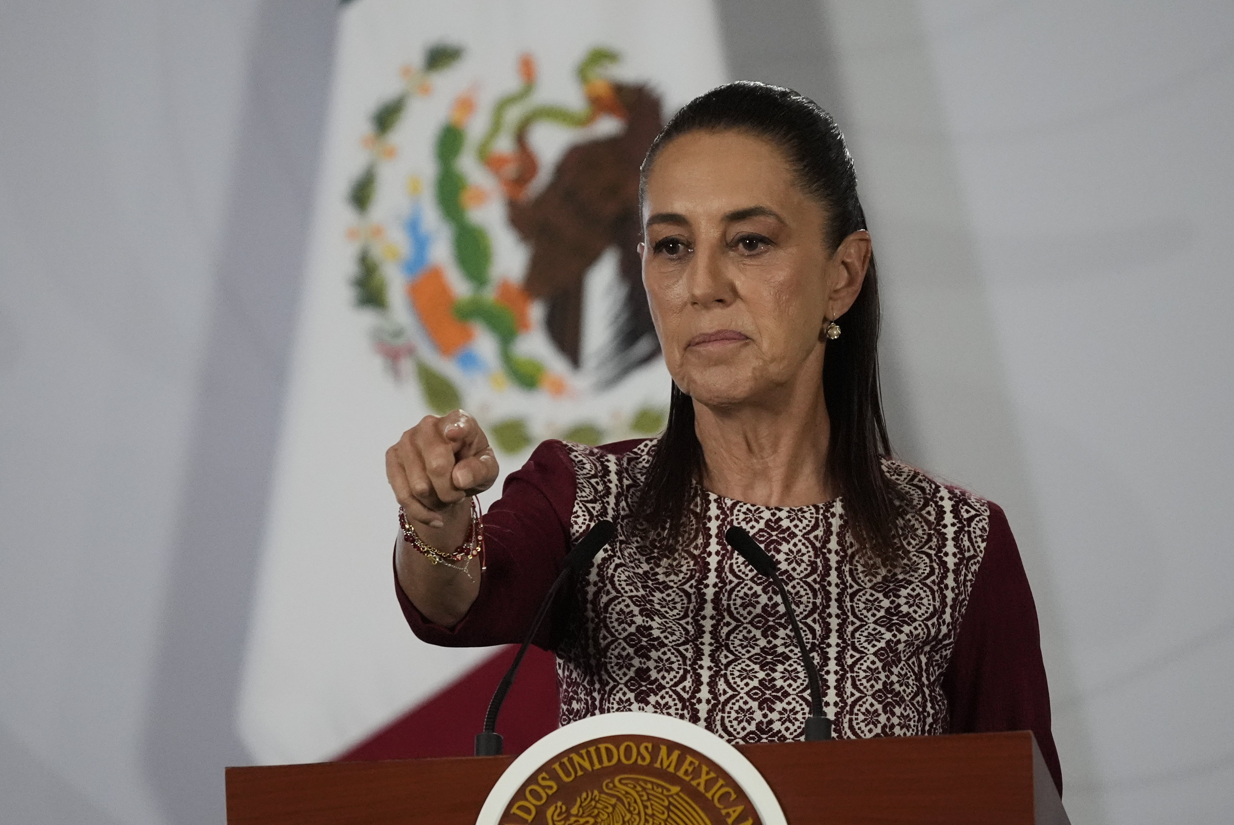 Mexican President Claudia Sheinbaum at a press conference responding to US cartel claims in June 2026