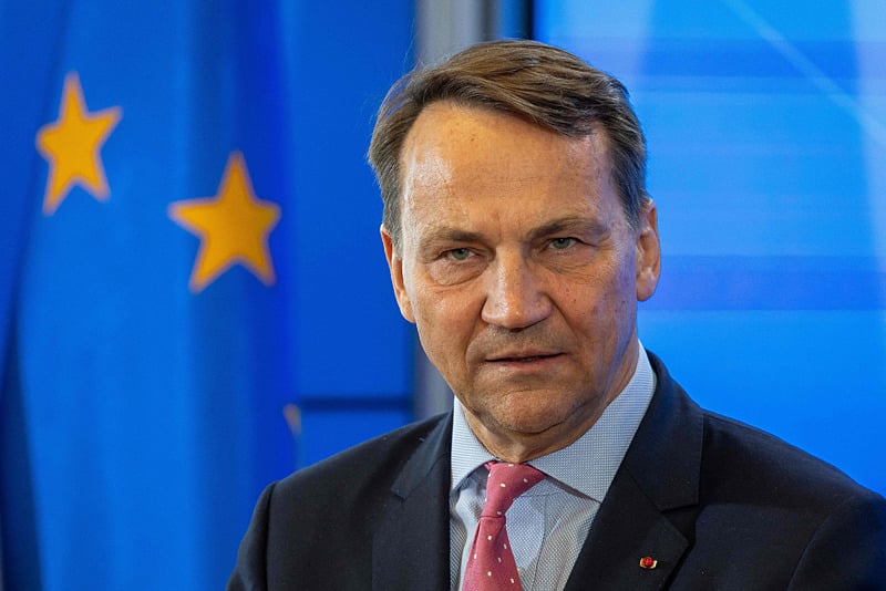 Polish Deputy Prime Minister and Foreign Minister Radoslaw Sikorski at a press conference in Warsaw on July 3 2026 ahead of NATO Ankara summit