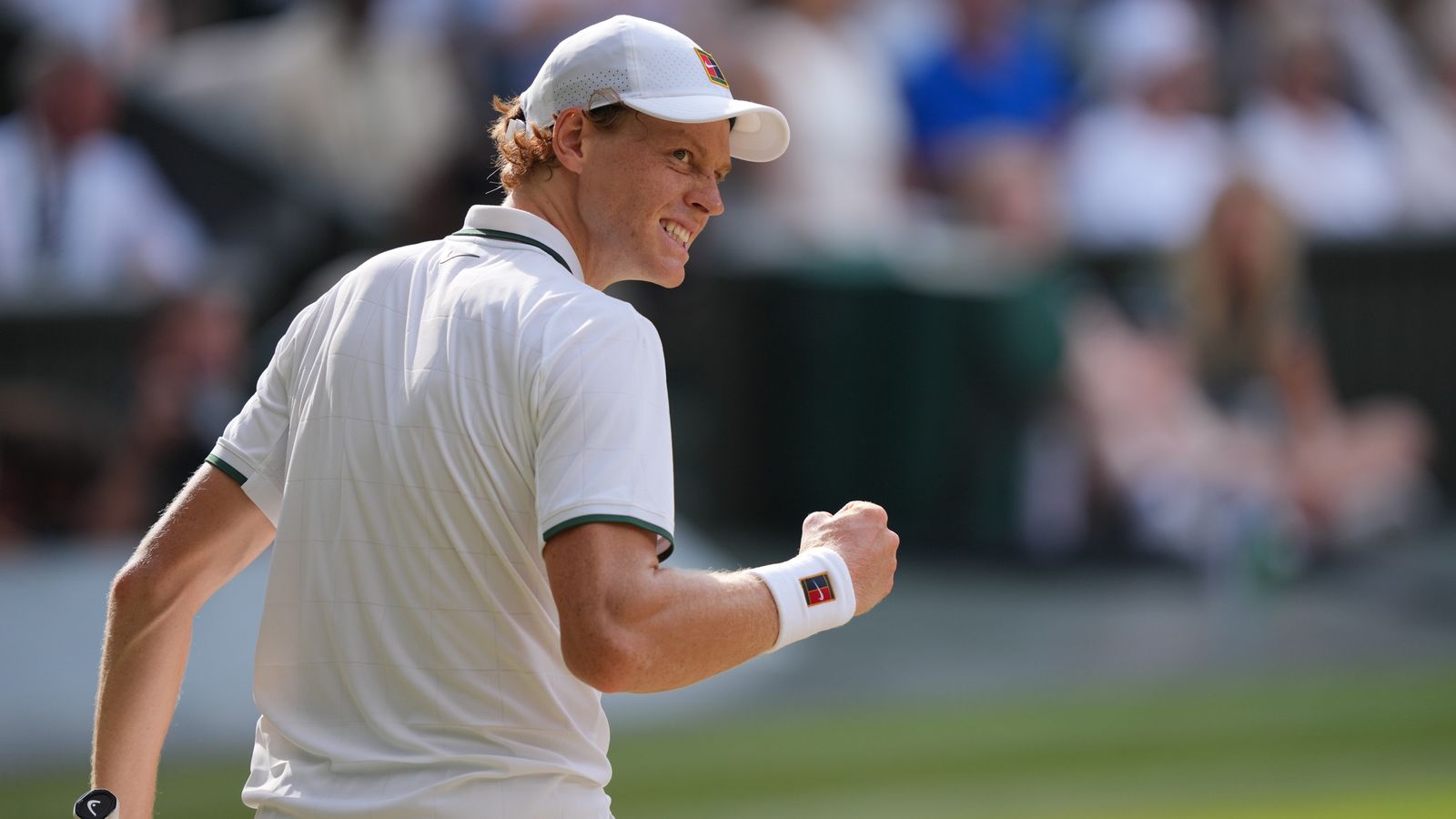 Jannik Sinner celebrates his Wimbledon 2026 semifinal victory over Novak Djokovic