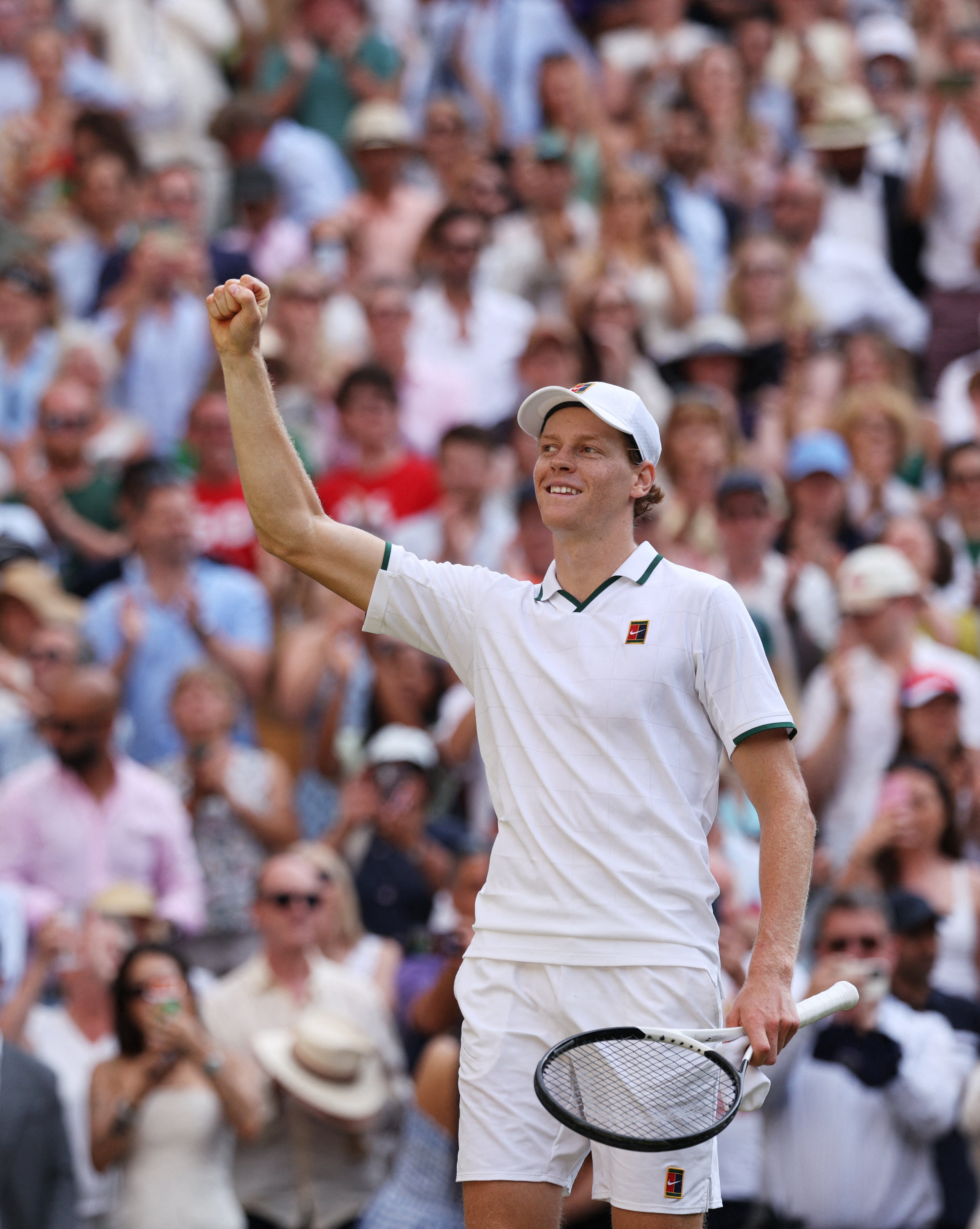 Jannik Sinner celebrates winning the Wimbledon 2026 title against Alexander Zverev