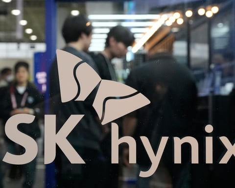 SK Hynix logo at World IT Show in Seoul ahead of record Nasdaq IPO 2026
