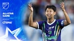 Son Heung-Min celebrates after scoring for the MLS All-Stars at Bank of America Stadium in Charlotte