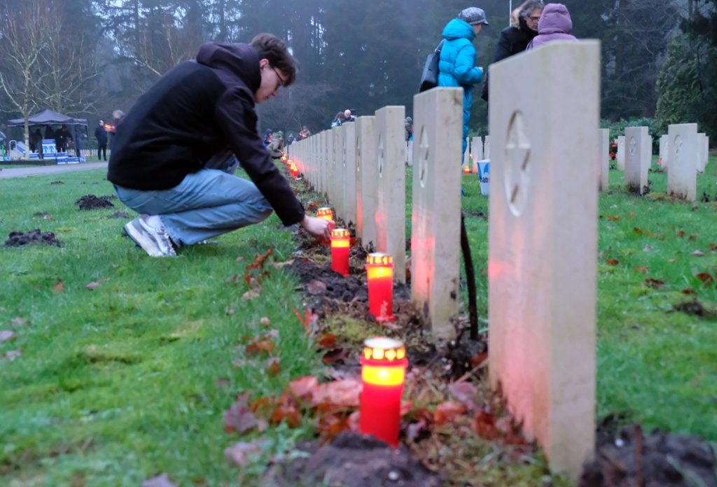 Candles placed at the Soviet Ereveld cemetery in Leusden Netherlands in memory of Soviet soldiers