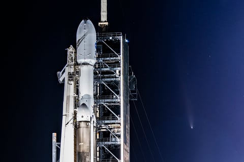 SpaceX Falcon Heavy rocket carrying NASA Europa Clipper spacecraft at Launch Complex 39A Kennedy Space Center Florida October 2024