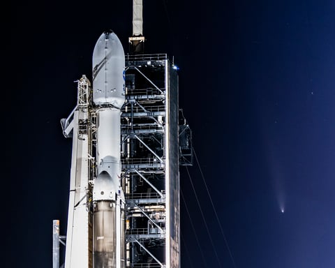 SpaceX Falcon Heavy rocket carrying NASA Europa Clipper spacecraft at Launch Complex 39A Kennedy Space Center Florida October 2024